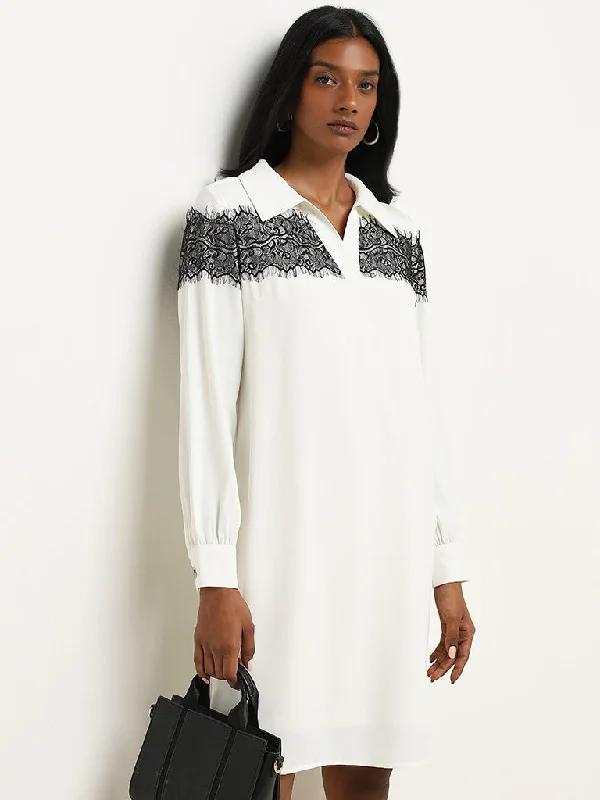 Today Only Wardrobe Ivory Lace-Detailed Shirt Dress