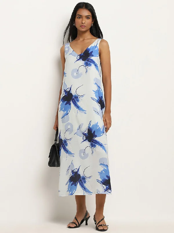 Stock Clearance Wardrobe Ivory & Navy Abstract Printed Straight Dress