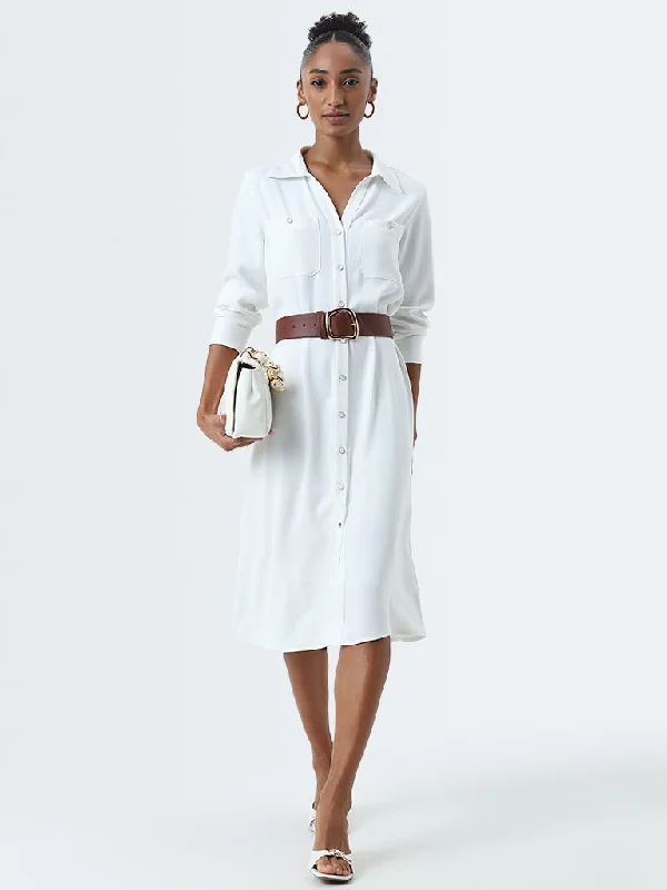 Great Deals Wardrobe Ivory Shirt Dress with Belt