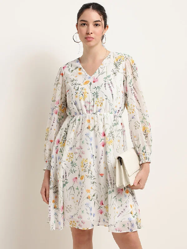 Value Deals Wardrobe White Floral Printed A-Line Dress
