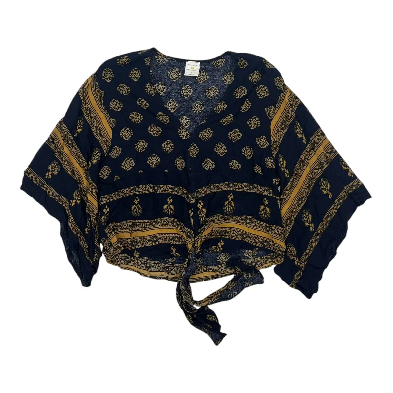 Exclusive Savings Blouse 3/4 Sleeve By By Together In Blue & Tan, Size:S