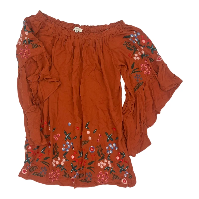 Super Savings Blouse 3/4 Sleeve By Umgee In Orange, Size:1X