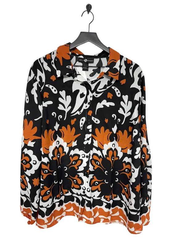 Don't Miss Blouse Long Sleeve By Ashley Stewart In Black & Orange, Size: 1x
