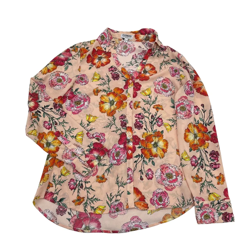 Early Access Orange & Pink Blouse Long Sleeve Express, Size M