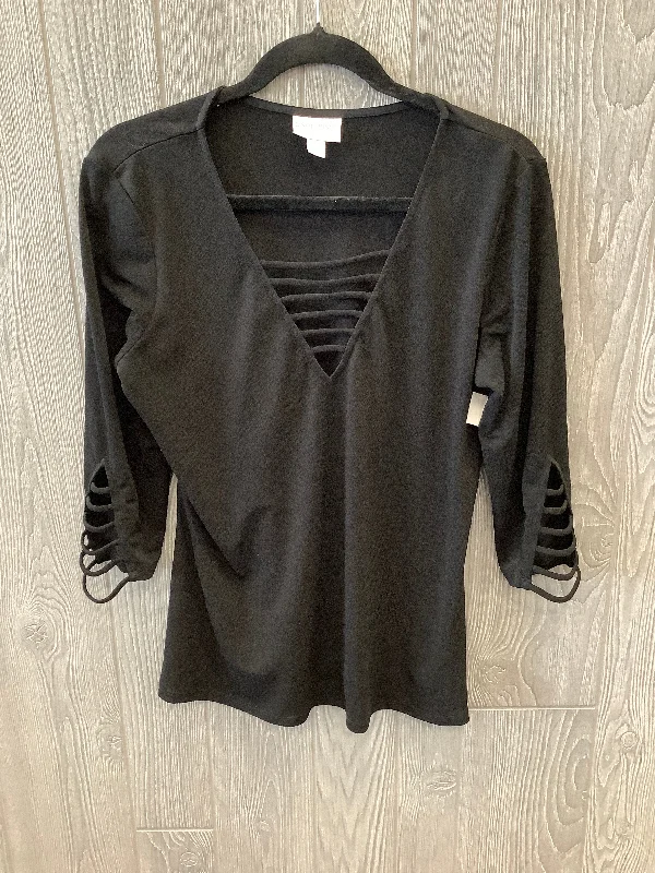 Daily Deals Top 3/4 Sleeve By Bisou Bisou In Black, Size: L