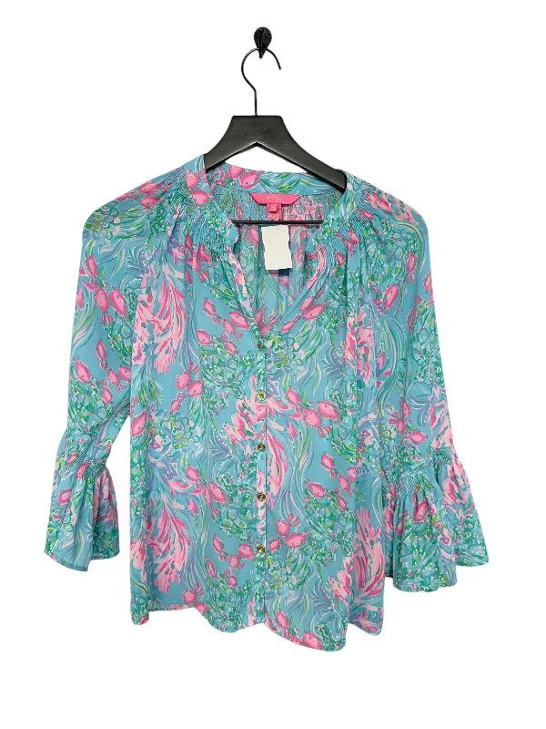 Great Deals Top 3/4 Sleeve By Lilly Pulitzer In Blue & Pink, Size: Xs