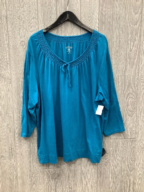 Super Sale Top 3/4 Sleeve By Riders In Blue, Size: 2x