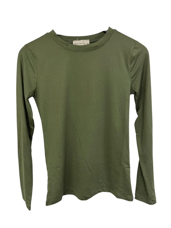 Limited Availability Top Long Sleeve Basic By Zenana Outfitters In Green, Size: S