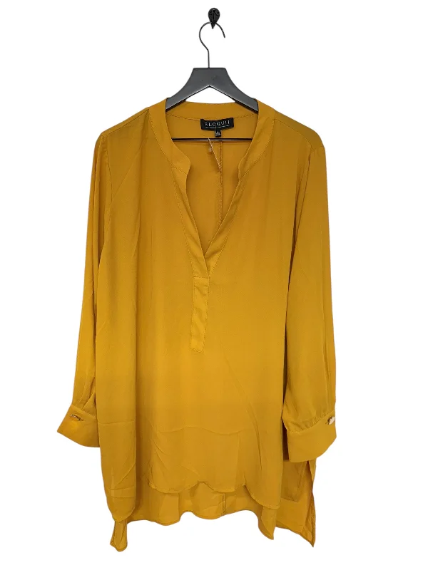 Can't Be Beat Top Long Sleeve By Eloquii In Yellow, Size: 1x