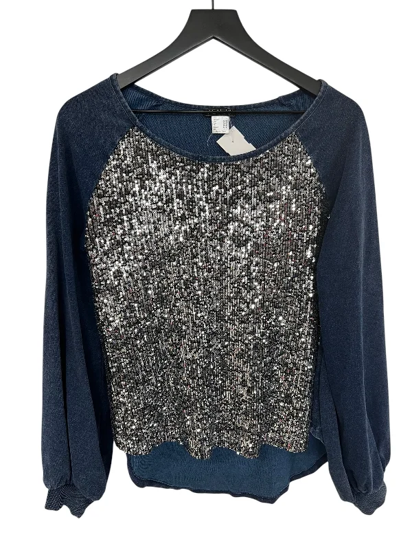 Midnight Madness Top Long Sleeve By Venus In Blue Denim, Size: S