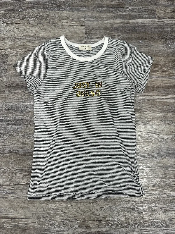Low Prices Top Short Sleeve Basic By Bow & Drape In Black & White, Size: Xl