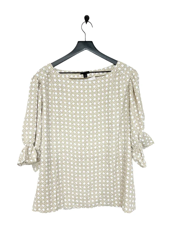 YEAR-End Clearance Top Short Sleeve By Ann Taylor In Tan & White, Size: Xxl