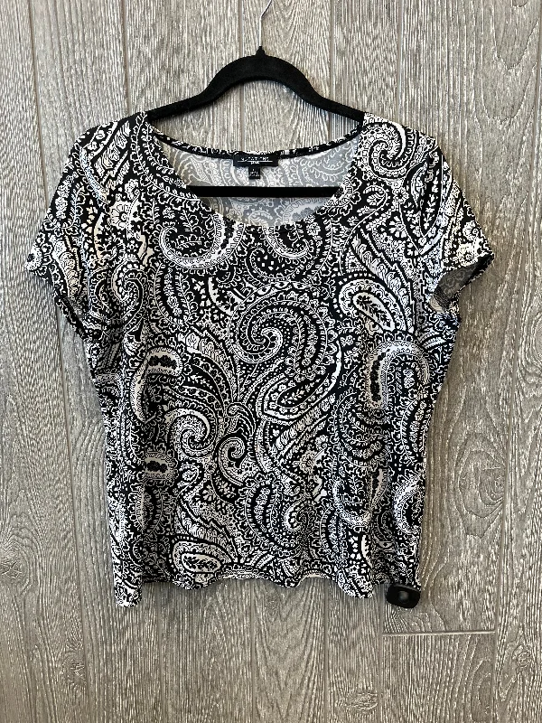 Online Specials Top Short Sleeve By Notations In Black & White, Size: L