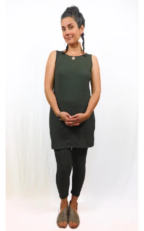 Big Discounts Bamboo Long Crew Slim Tunic Dress - Forest Green