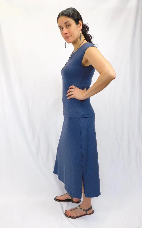 Major Savings Bamboo Long Midi Skirt - Heather Lake Blue - S,M,XXL