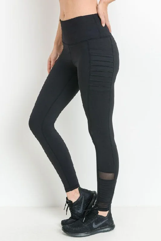 Don't Miss Highwaist Moto Ribbed Full Leggings with Mesh Leggings and Pockets