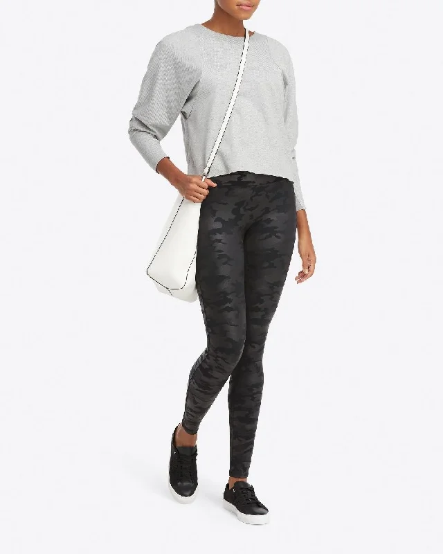 One-DAY Sale Faux Leather Camo Leggings - Matte Black Camo