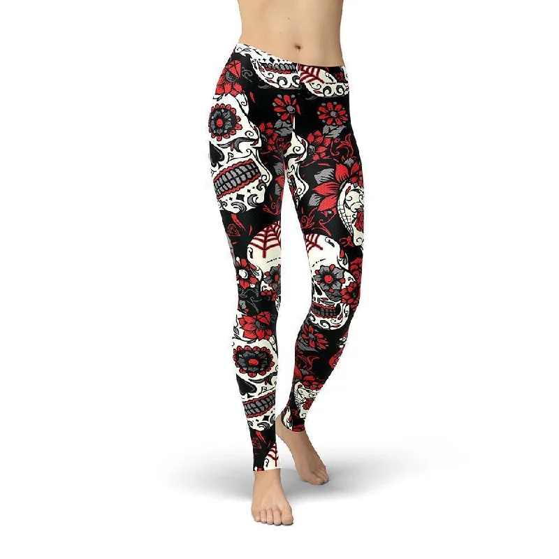 Crazy Savings Jean Red and Black Sugar Skulls Leggings