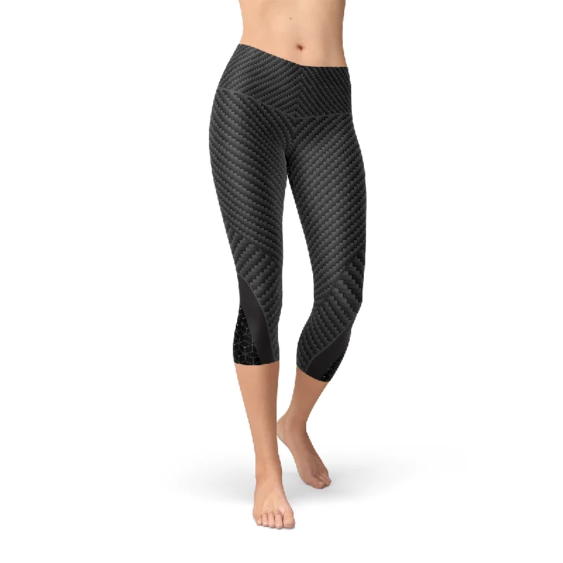Mega Sale Womens Carbon Fiber Sports Capri Leggings