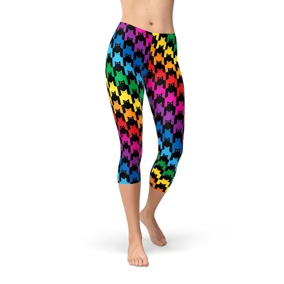Seasonal Sale Womens Cat Houndstooth Capri Leggings