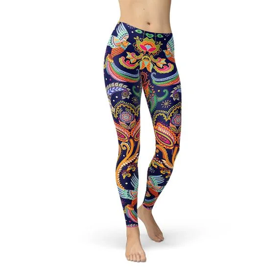 Limited Availability Womens Ornamental Blue Paisley Leggings